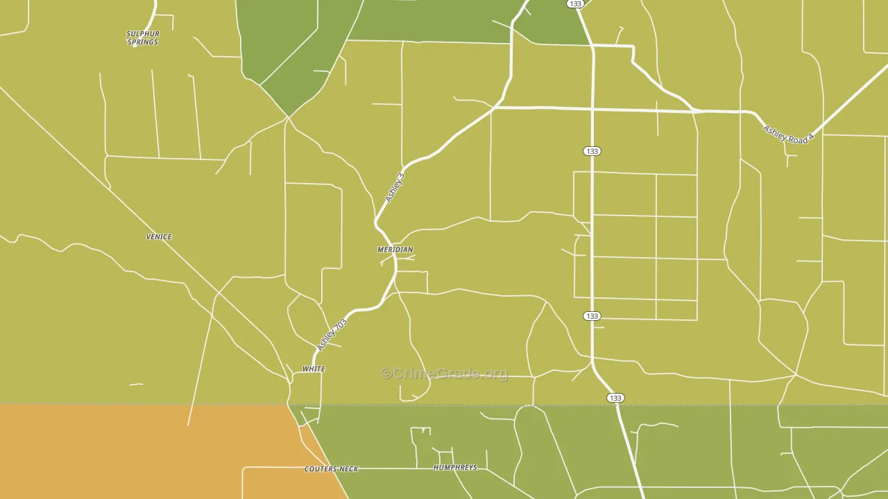 Meridian, AR Map of Vehicle Theft Rates