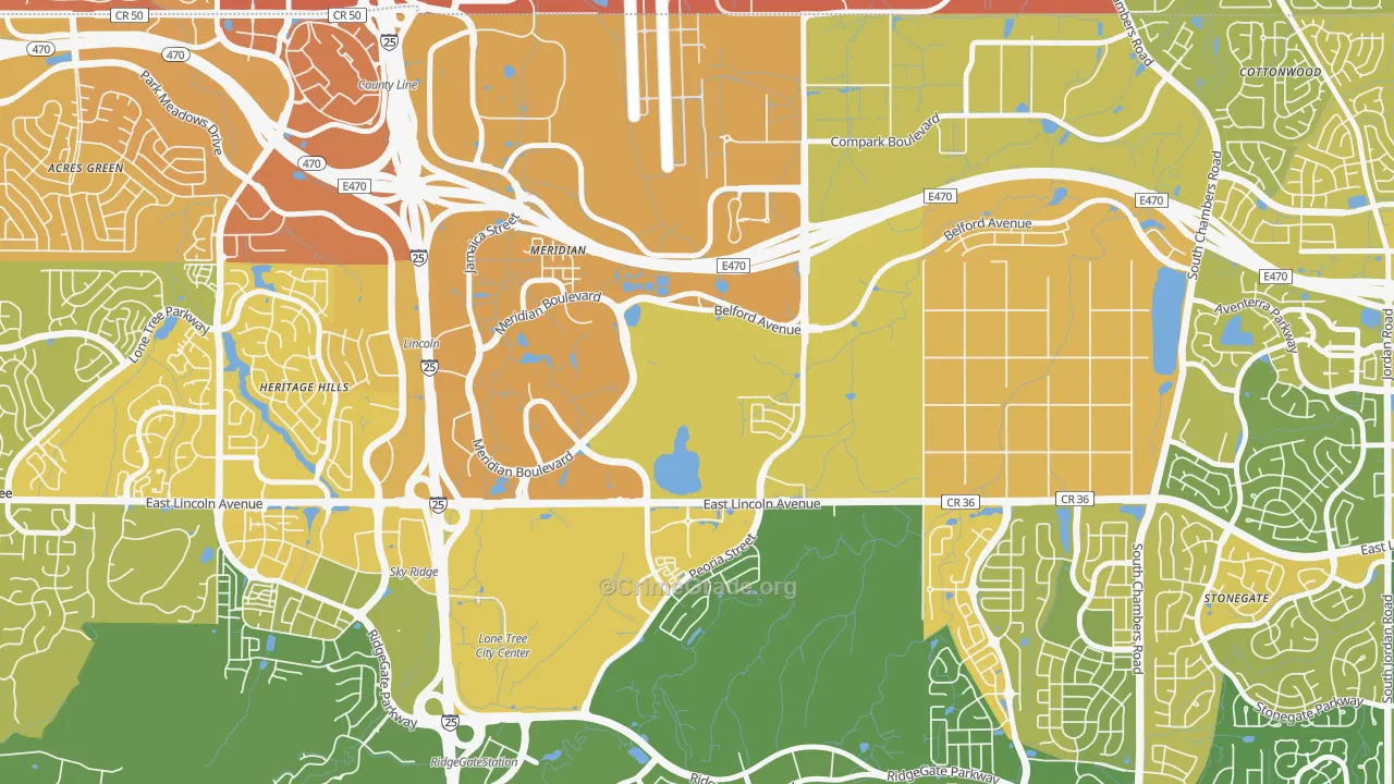 Meridian, CO Map of Vehicle Theft Rates