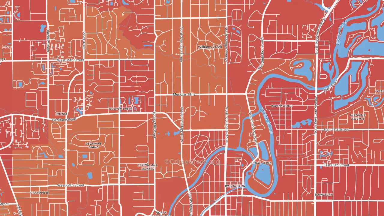 Meridian Hills, IN Map of Vehicle Theft Rates