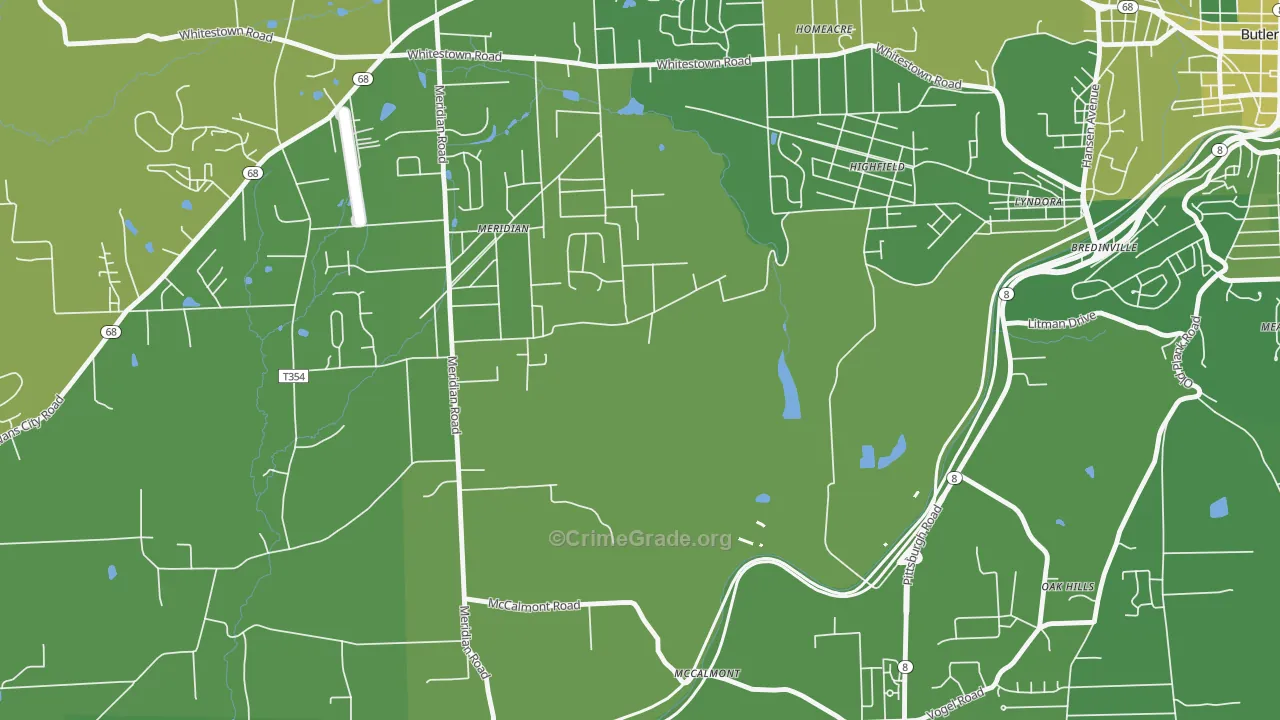 Meridian, PA Map of Vehicle Theft Rates