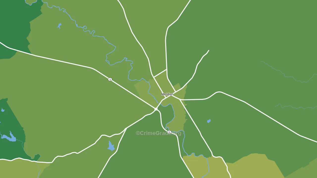 Meridian, TX Map of Vehicle Theft Rates