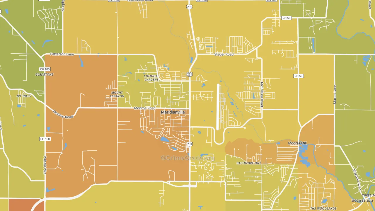 Meridianville, AL Map of Vehicle Theft Rates