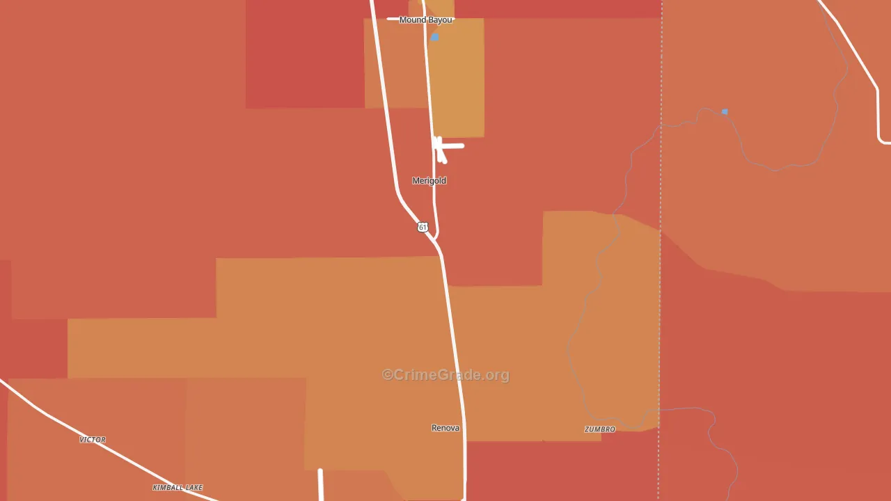 Merigold, MS Map of Vehicle Theft Rates