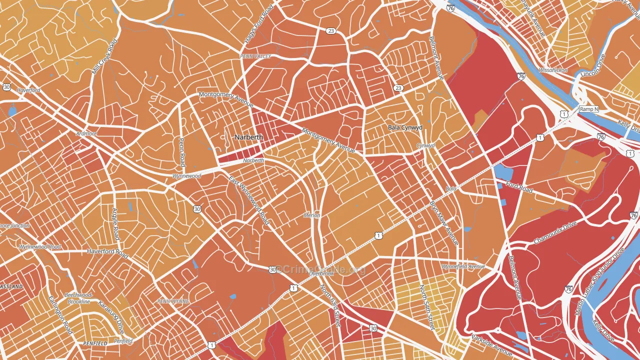 Merion Station, PA Map of Vehicle Theft Rates