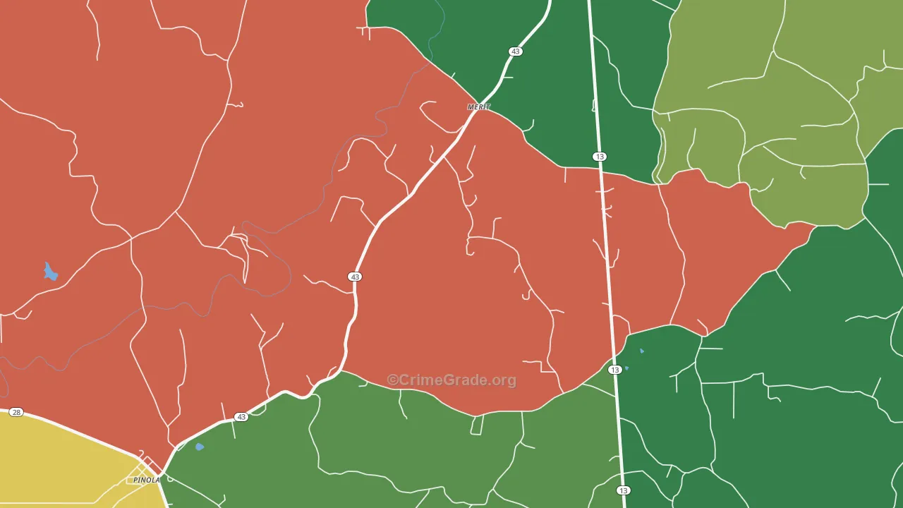 Merit, MS Map of Vehicle Theft Rates