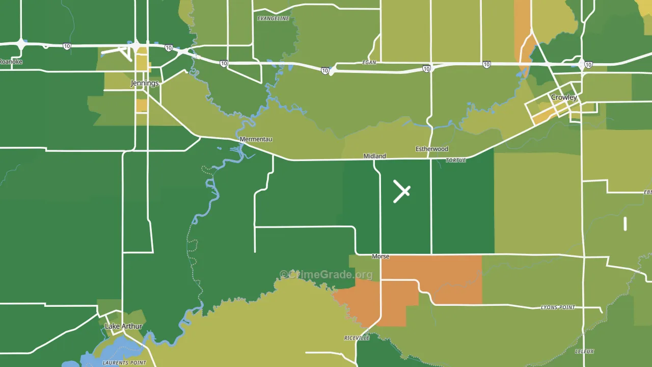 Mermentau, LA Map of Vehicle Theft Rates