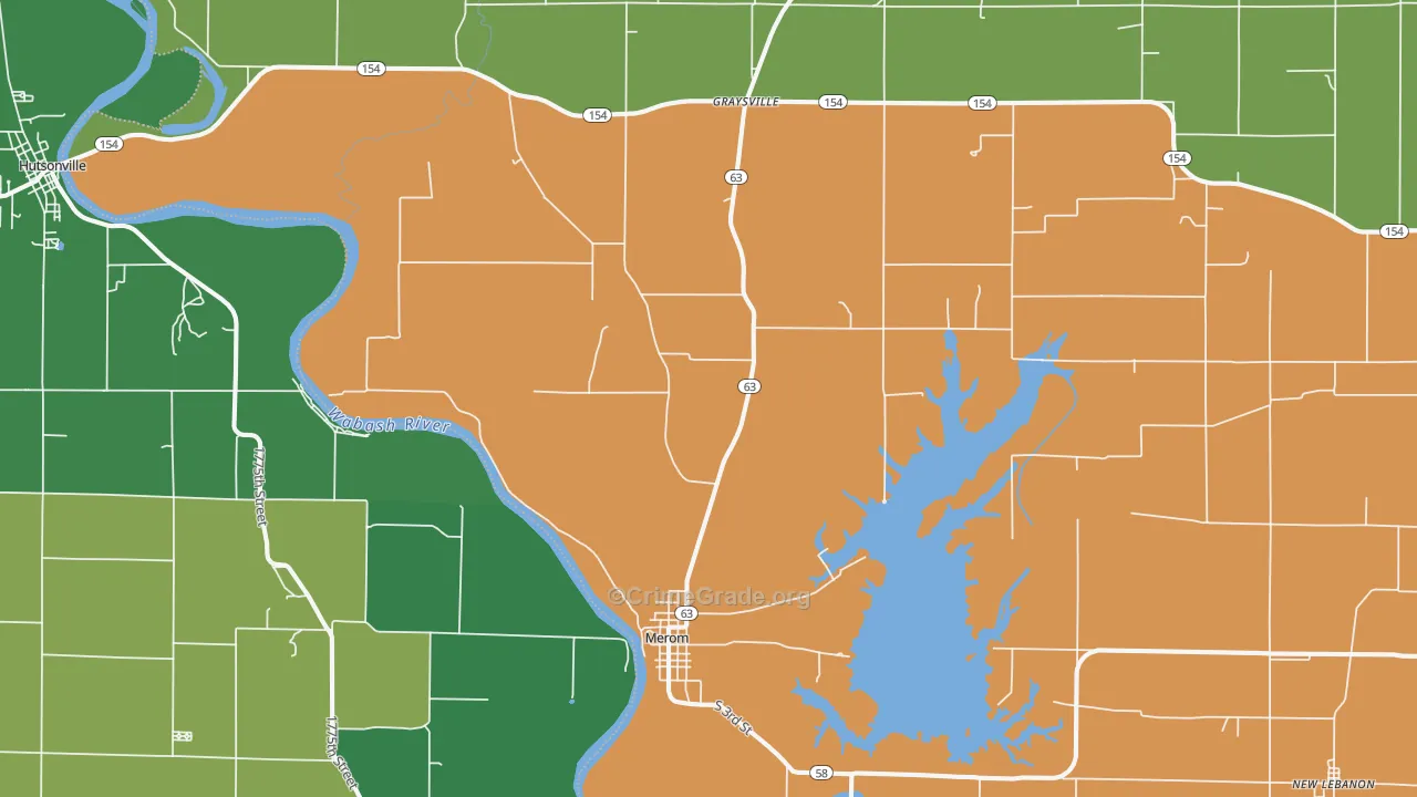 Merom, IN Map of Vehicle Theft Rates