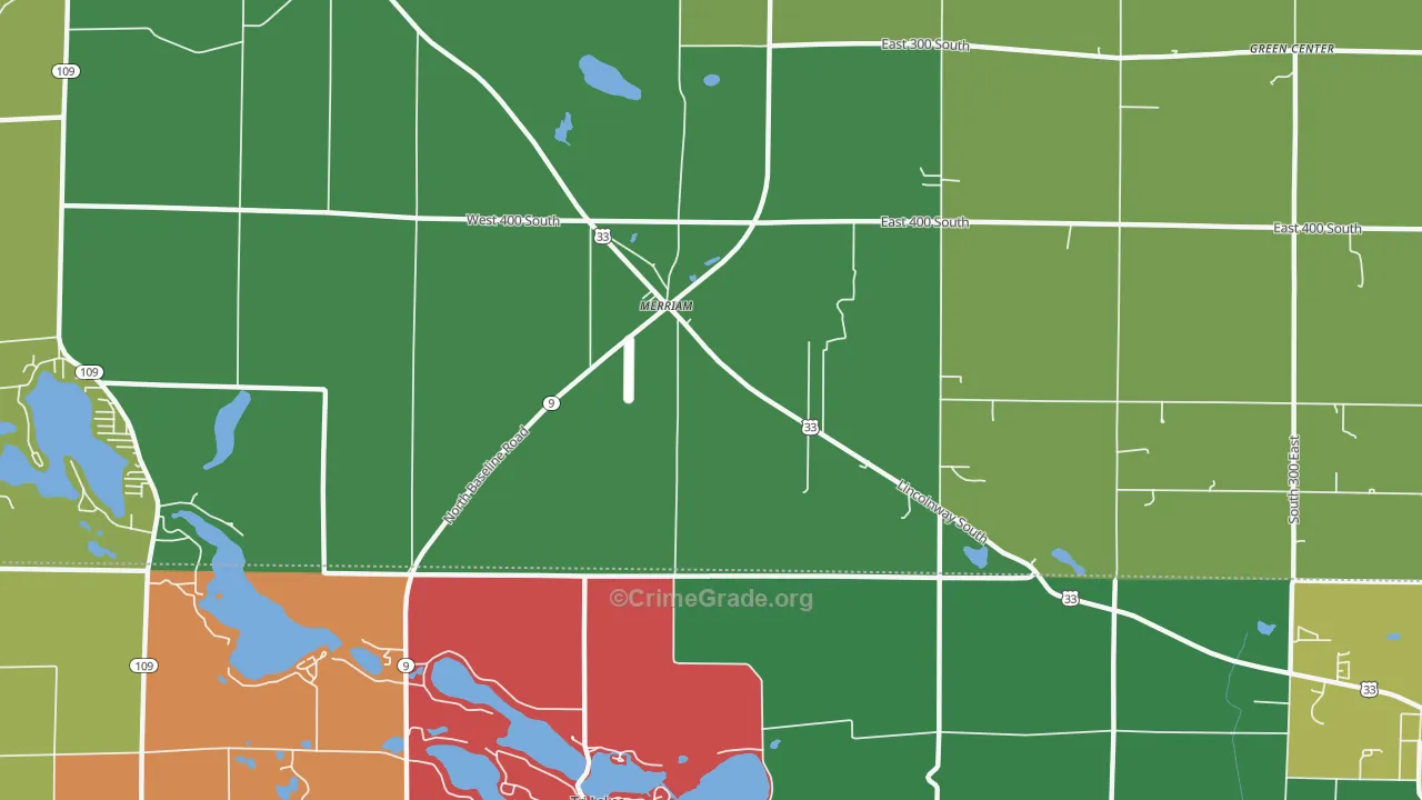 Merriam, IN Map of Vehicle Theft Rates