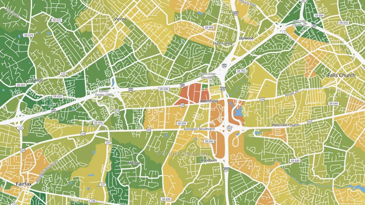 Merrifield, Fairfax, VA Map of Vehicle Theft Rates