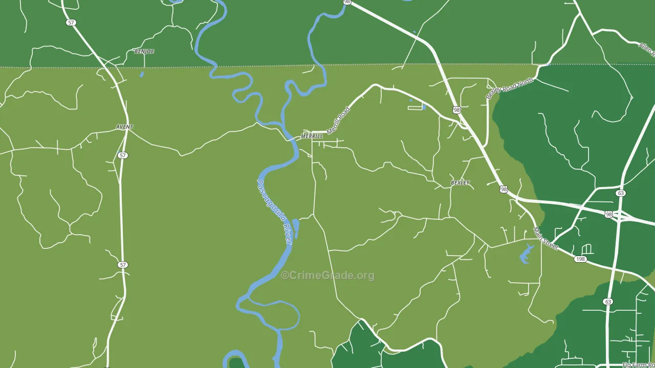 Merrill, MS Map of Vehicle Theft Rates