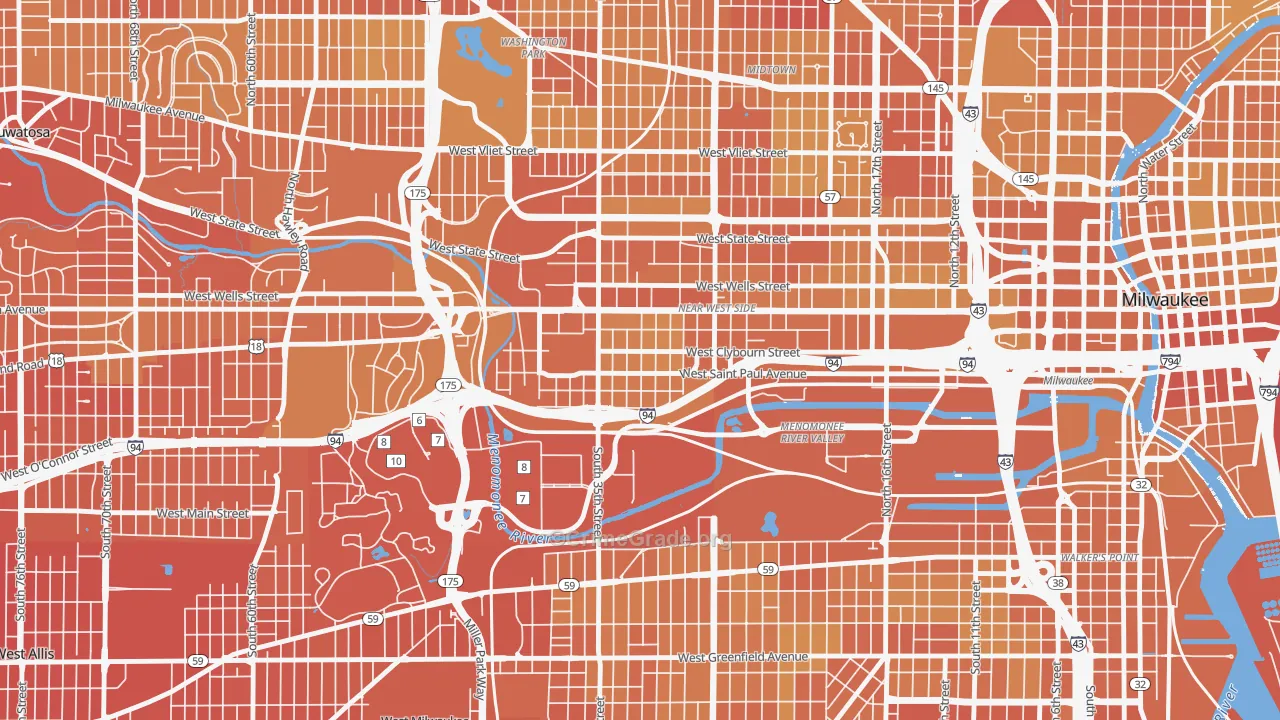 Merrill Park, Milwaukee, WI Map of Vehicle Theft Rates