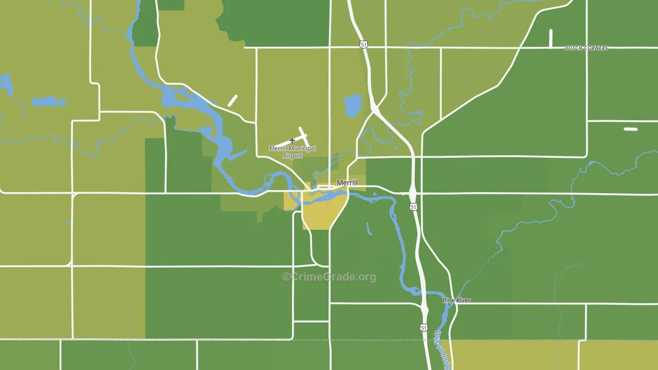 Merrill, WI Map of Vehicle Theft Rates