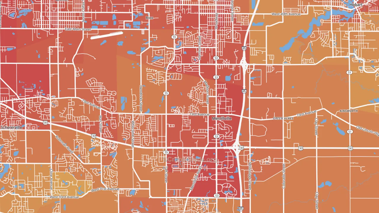 Merrillville, IN Map of Vehicle Theft Rates
