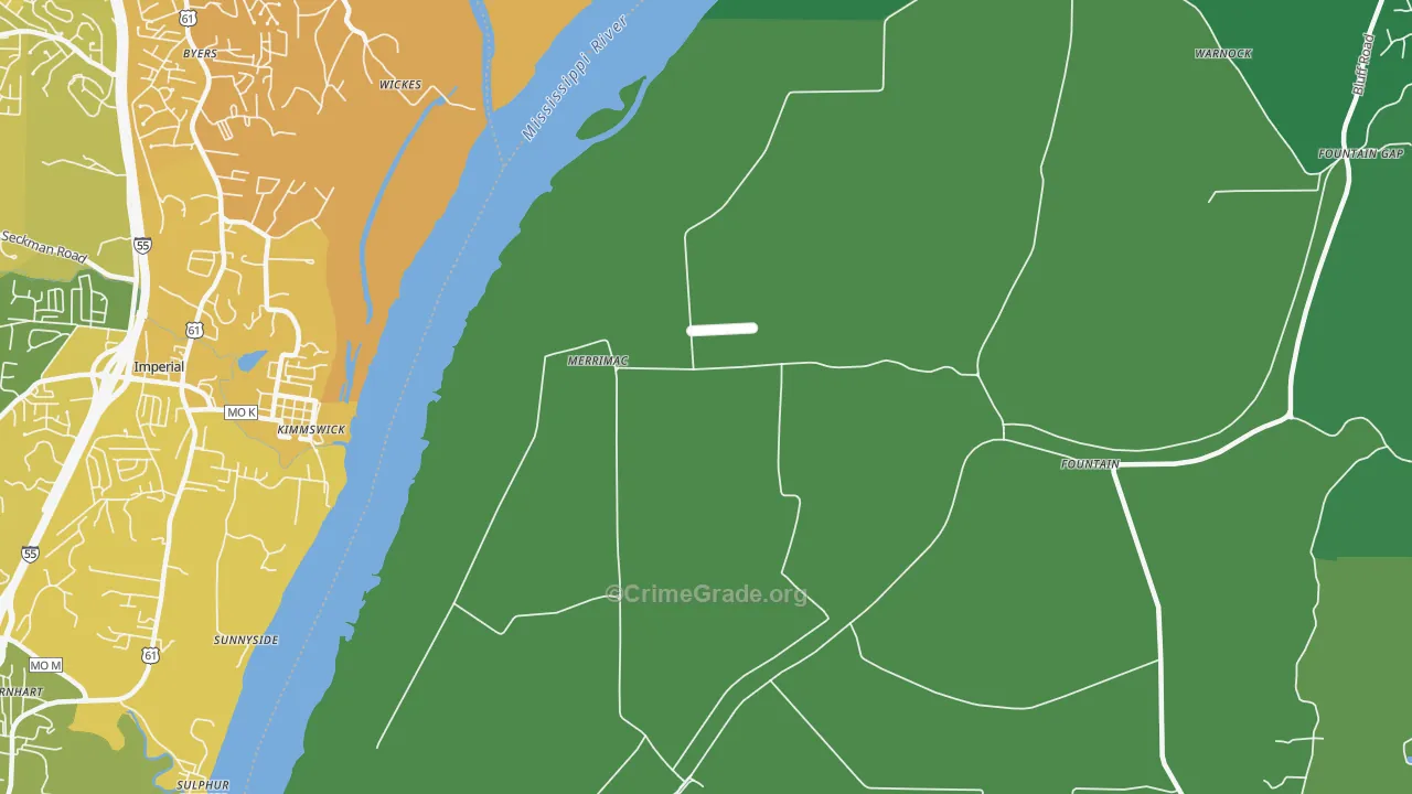 Merrimac, IL Map of Vehicle Theft Rates