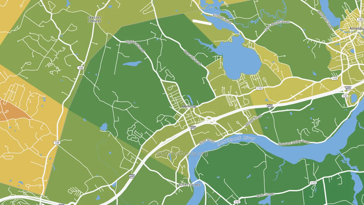 Merrimac, MA Map of Vehicle Theft Rates