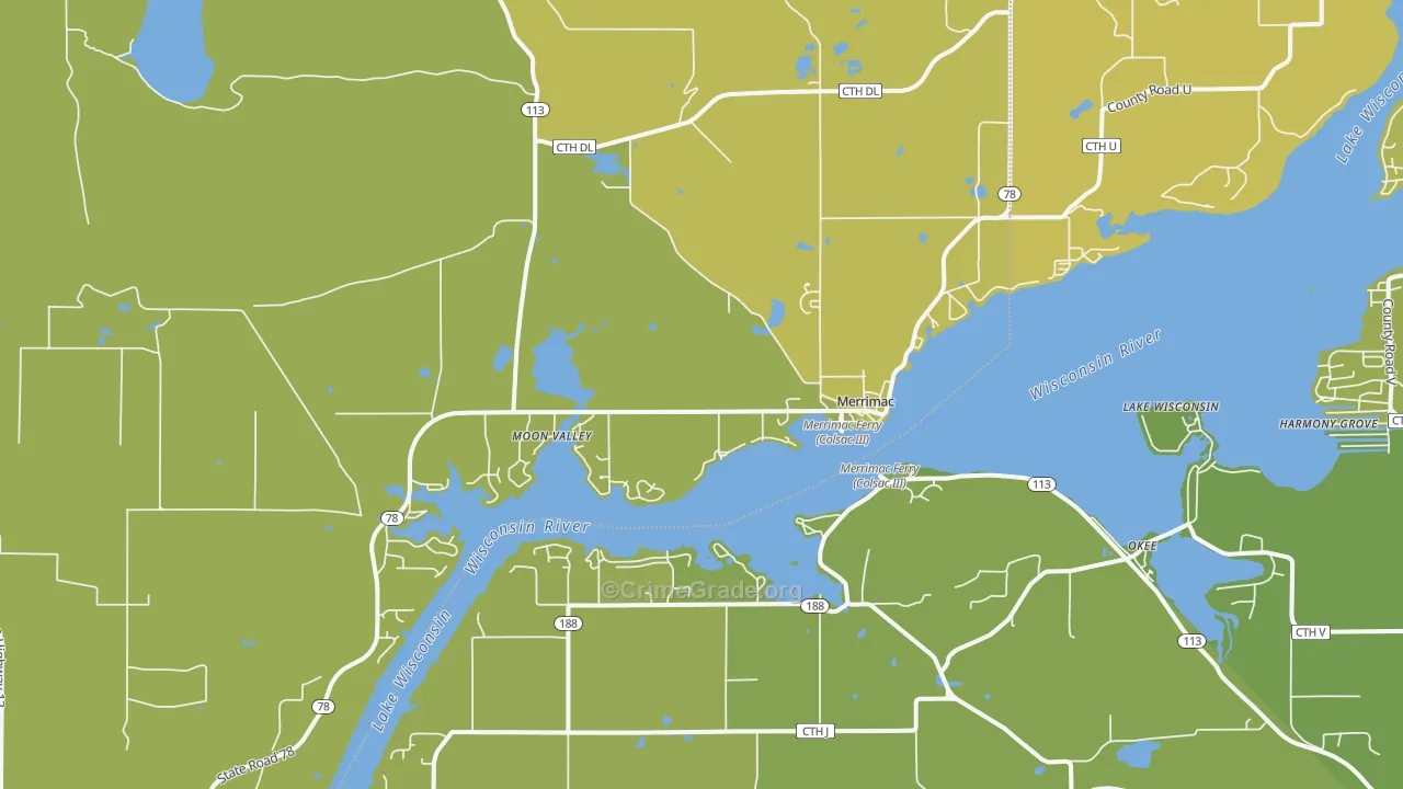 Merrimac, WI Map of Vehicle Theft Rates