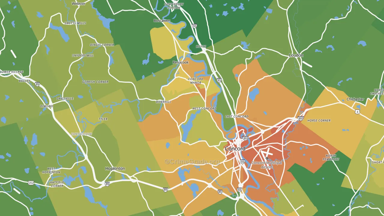 Merrimack County, NH Map of Vehicle Theft Rates