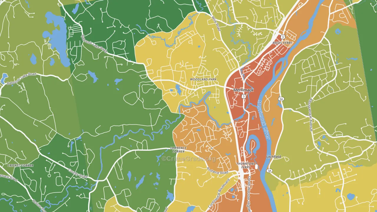Merrimack, NH Map of Vehicle Theft Rates