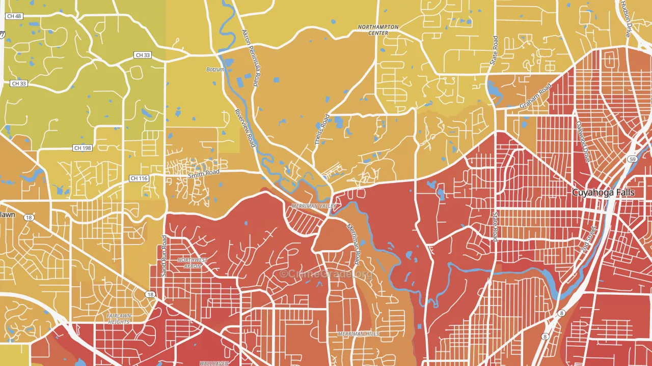 Merriman Valley, Akron, OH Map of Vehicle Theft Rates