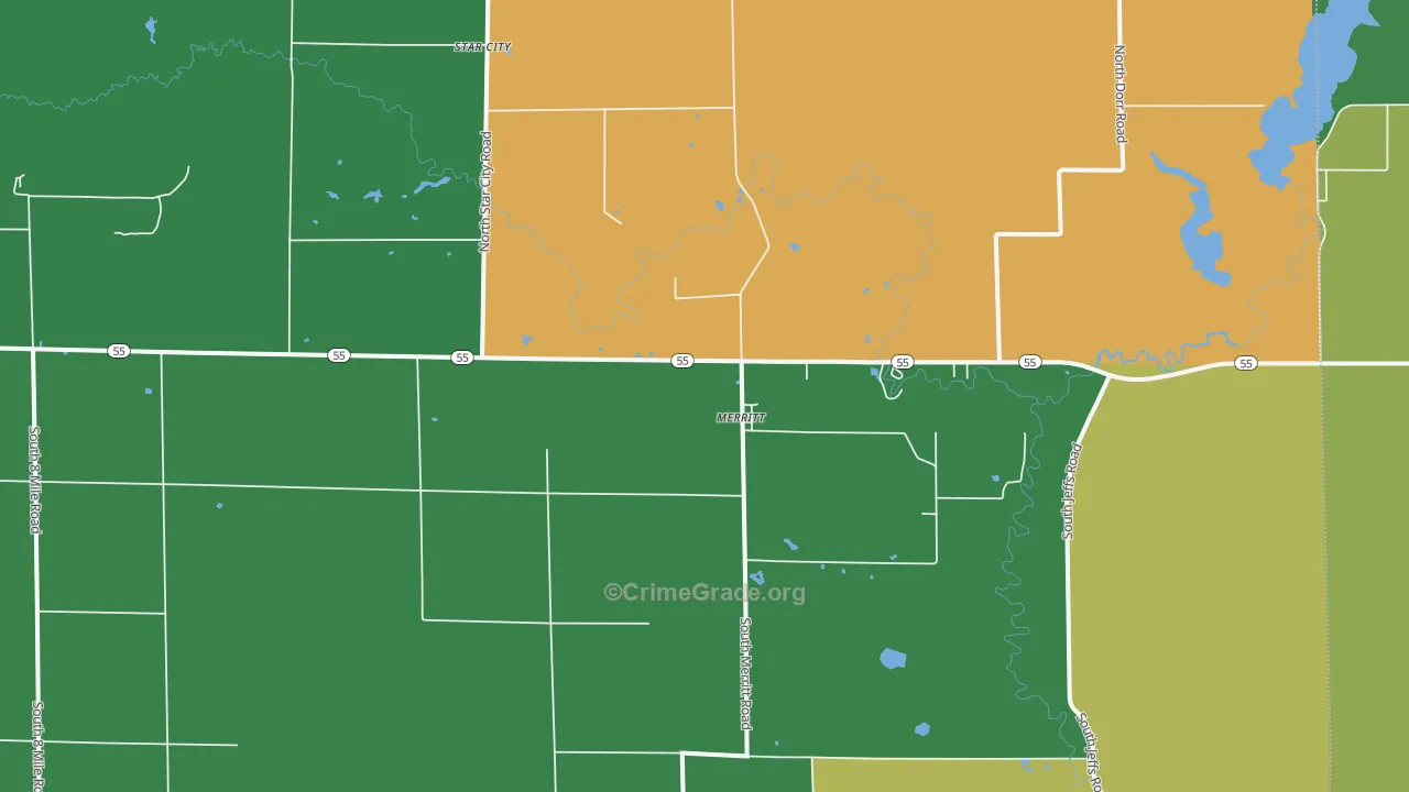 Merritt, MI Map of Vehicle Theft Rates