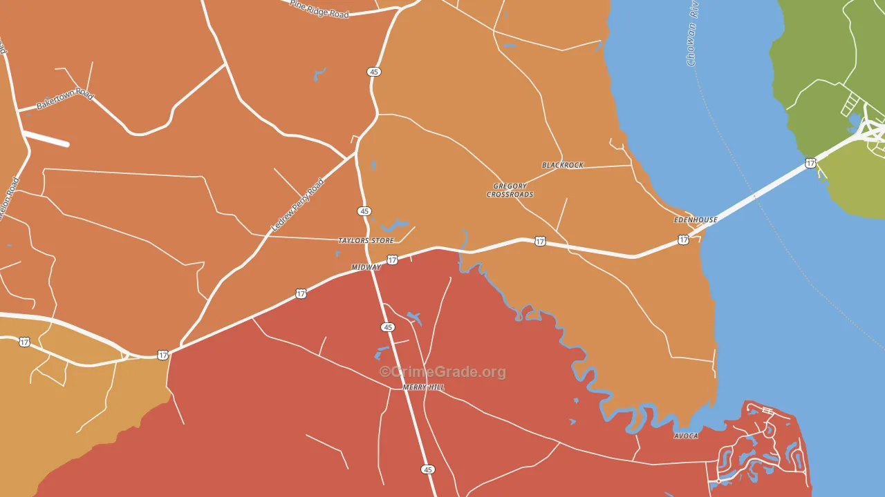 Merry Hill, NC Map of Vehicle Theft Rates