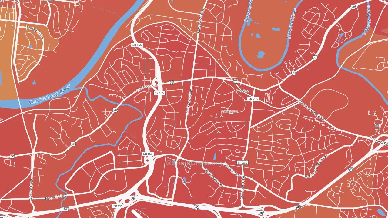 Merry Oaks, Nashville, TN Map of Vehicle Theft Rates