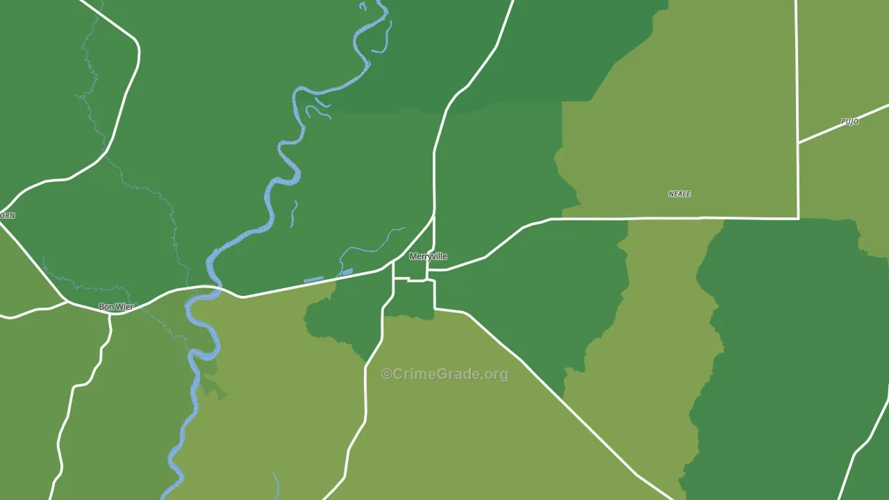 Merryville, LA Map of Vehicle Theft Rates