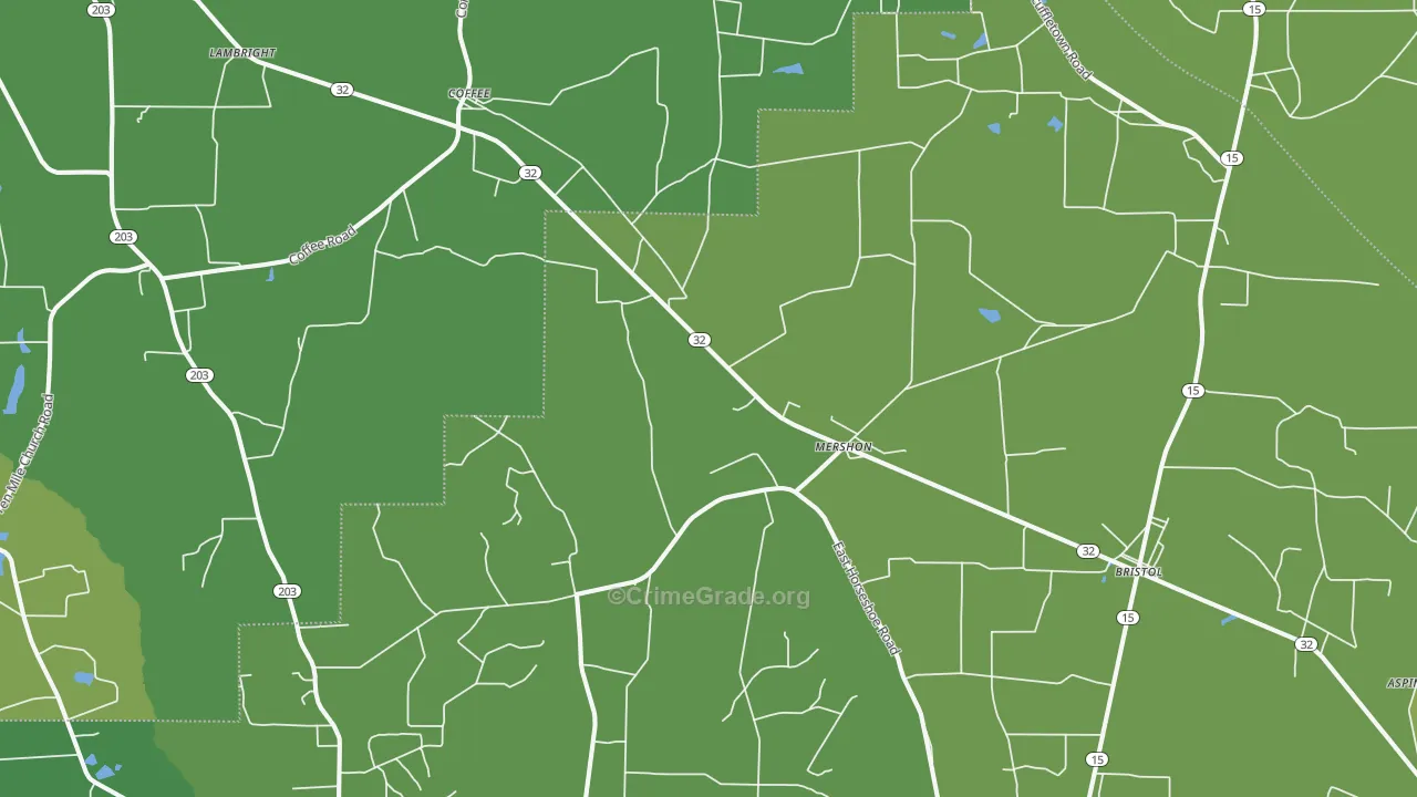 Mershon, GA Map of Vehicle Theft Rates
