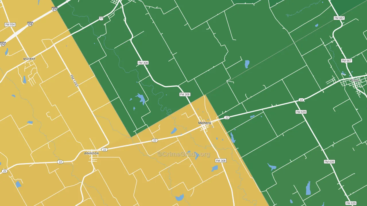 Mertens, TX Map of Vehicle Theft Rates
