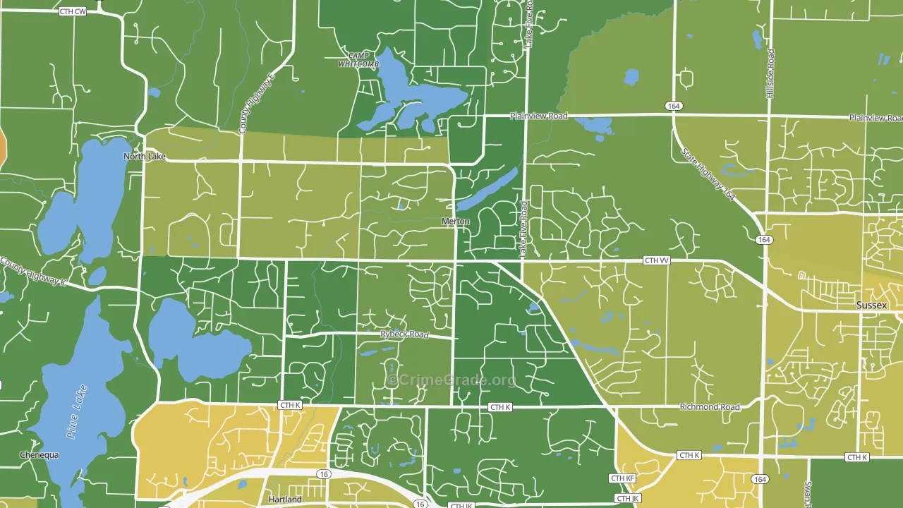 Merton, WI Map of Vehicle Theft Rates