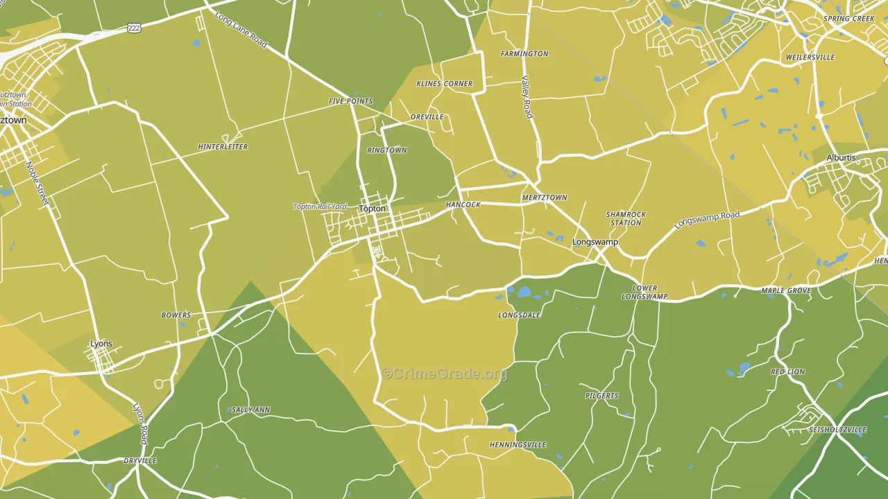 Mertztown, PA Map of Vehicle Theft Rates