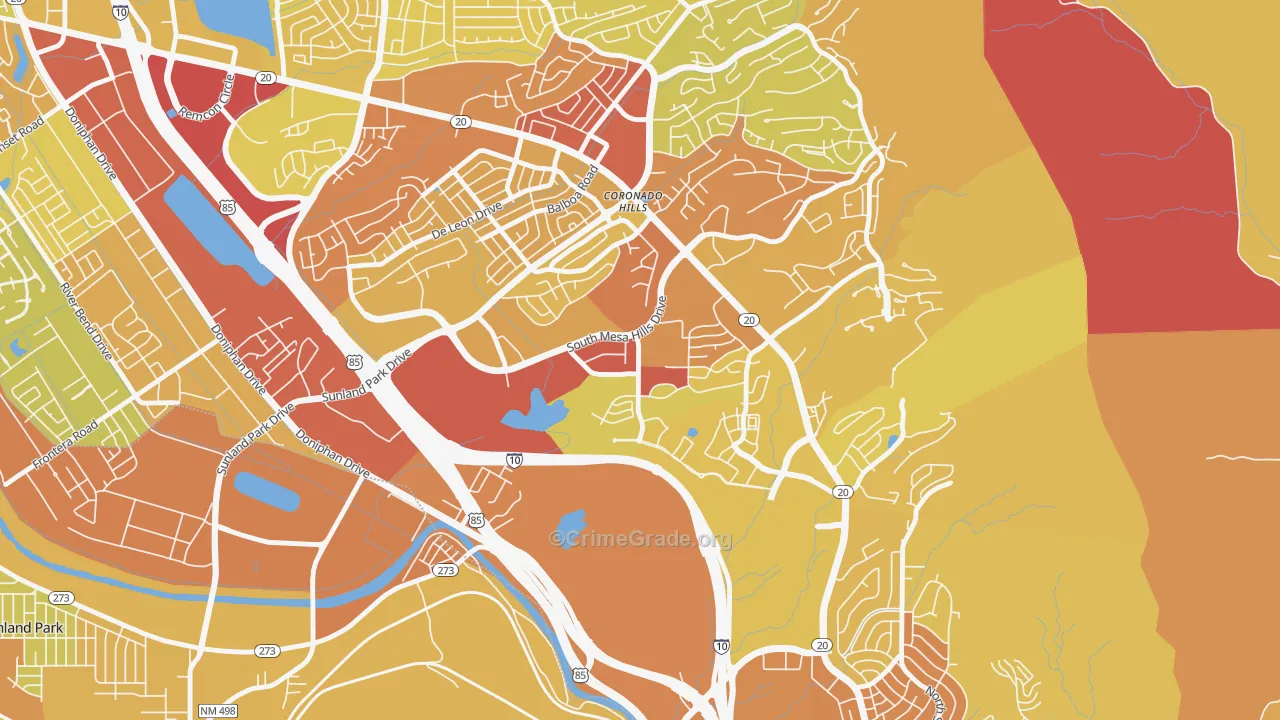 Mesa Hills, El Paso, TX Map of Vehicle Theft Rates