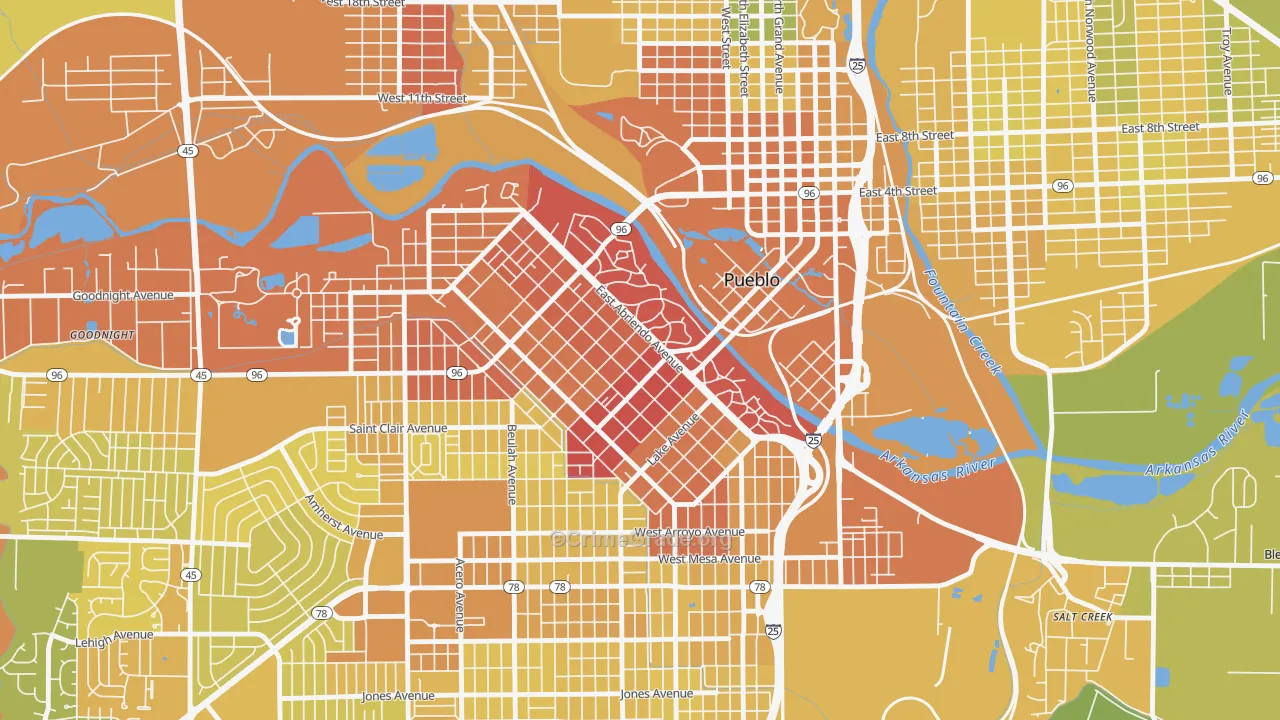 Mesa Junction, Pueblo, CO Map of Vehicle Theft Rates