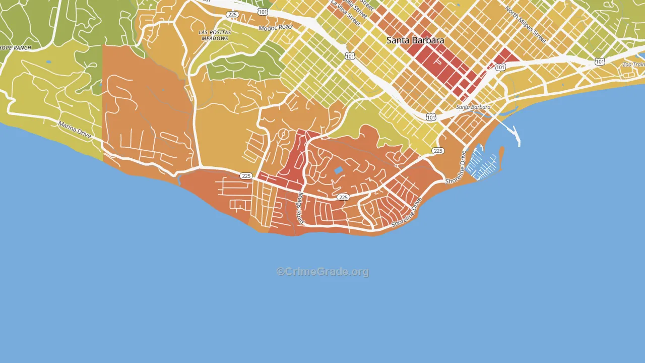 Mesa, Santa Barbara, CA Map of Vehicle Theft Rates