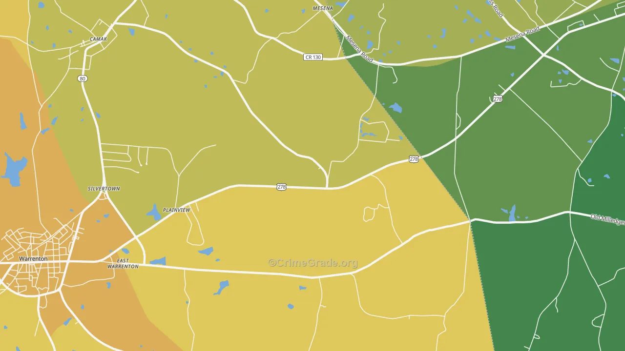 Mesena, GA Map of Vehicle Theft Rates