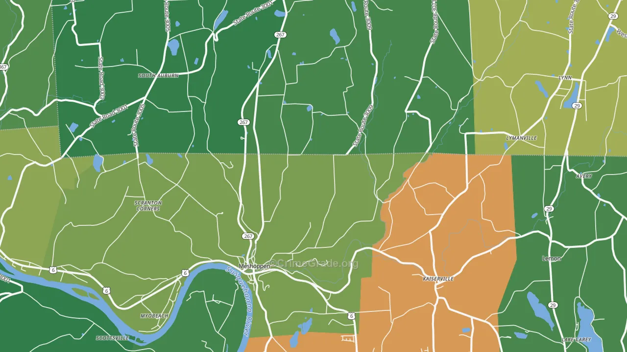 Meshoppen, PA Map of Vehicle Theft Rates