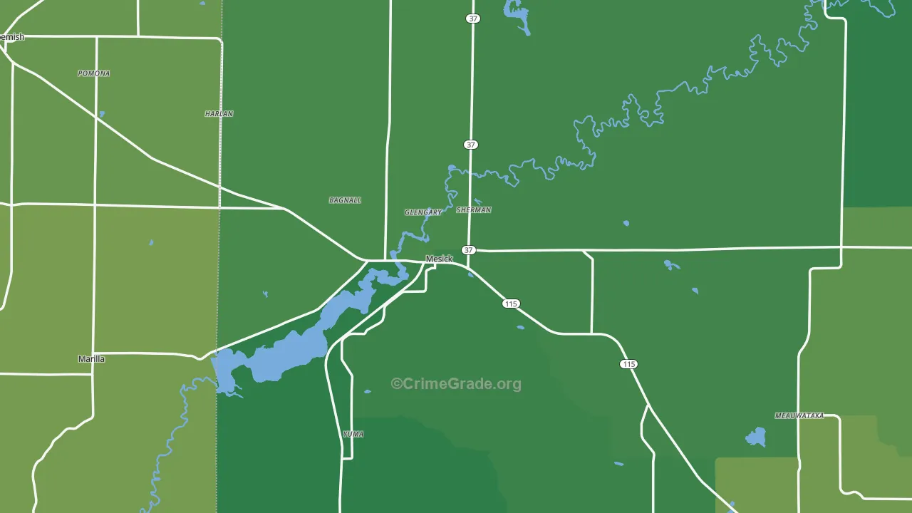 Mesick, MI Map of Vehicle Theft Rates