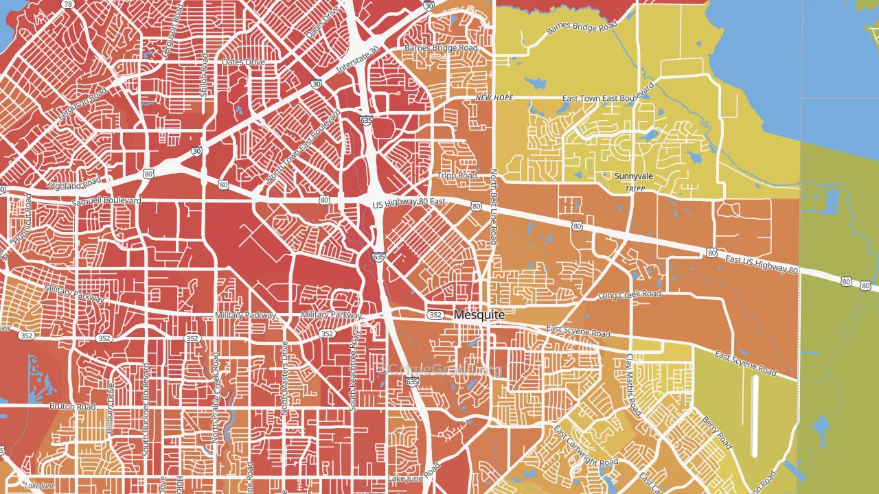 Mesquite, TX Map of Vehicle Theft Rates