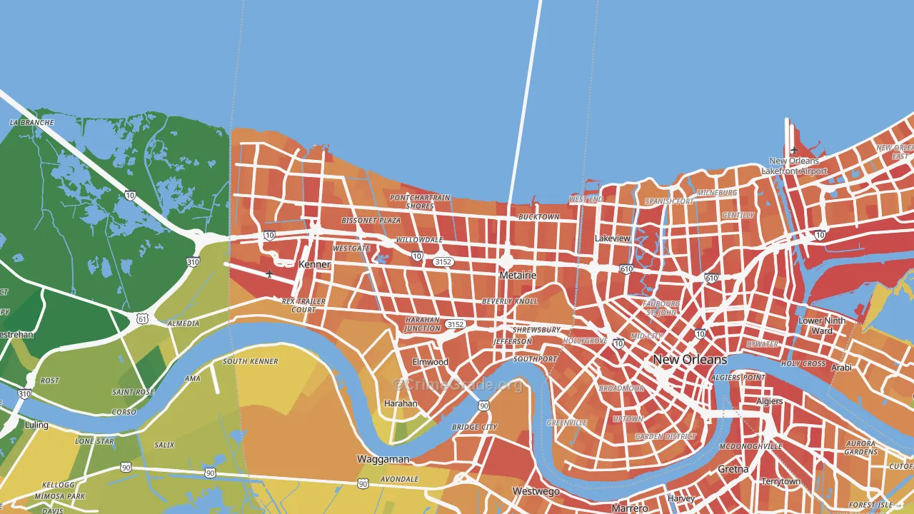 Metairie, LA Map of Vehicle Theft Rates