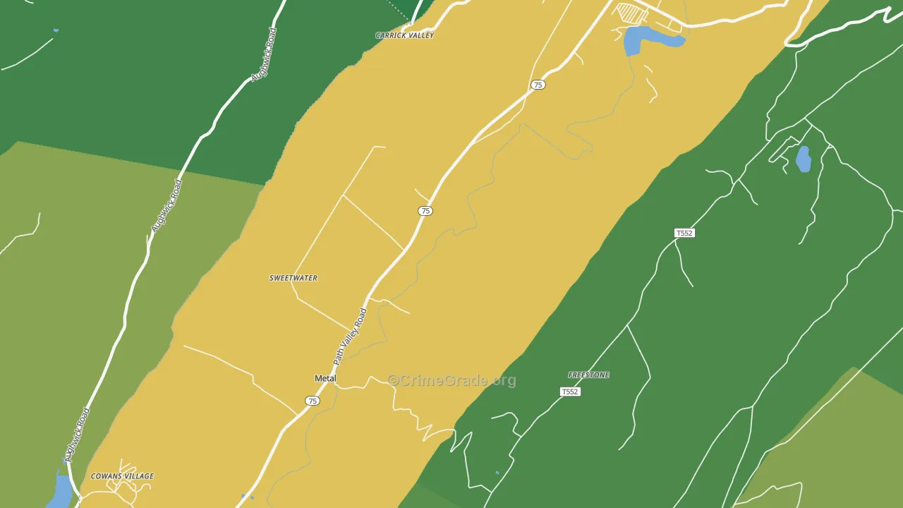 Metal, PA Map of Vehicle Theft Rates