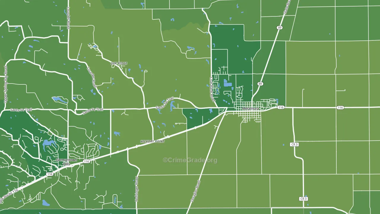 Metamora, IL Map of Vehicle Theft Rates
