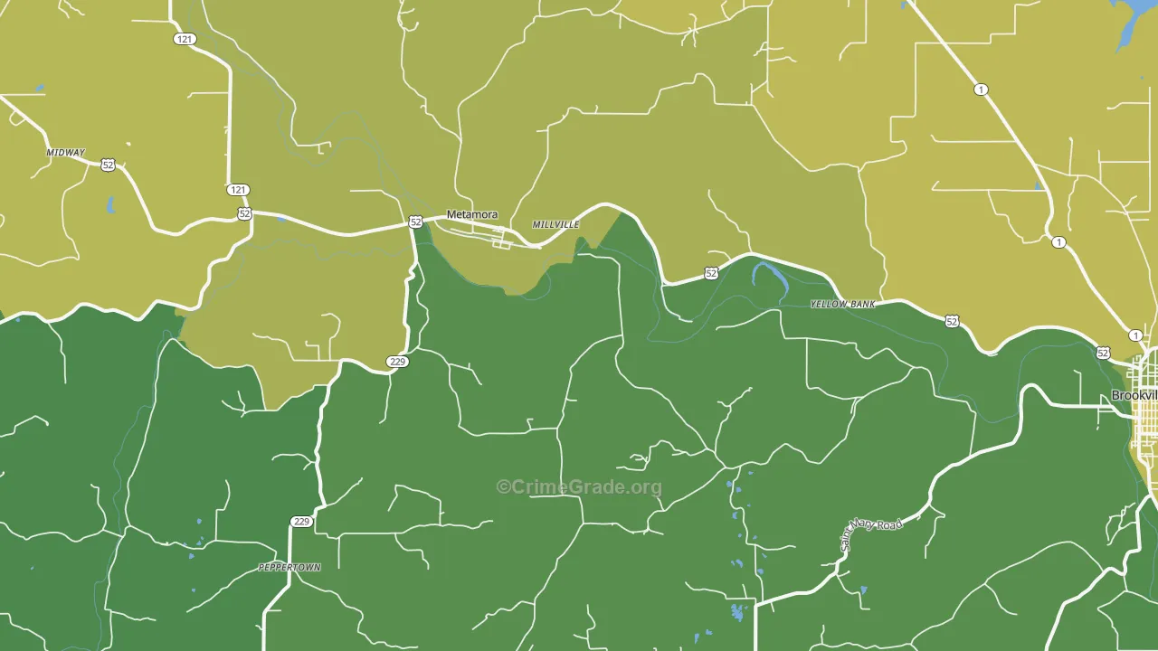 Metamora, IN Map of Vehicle Theft Rates