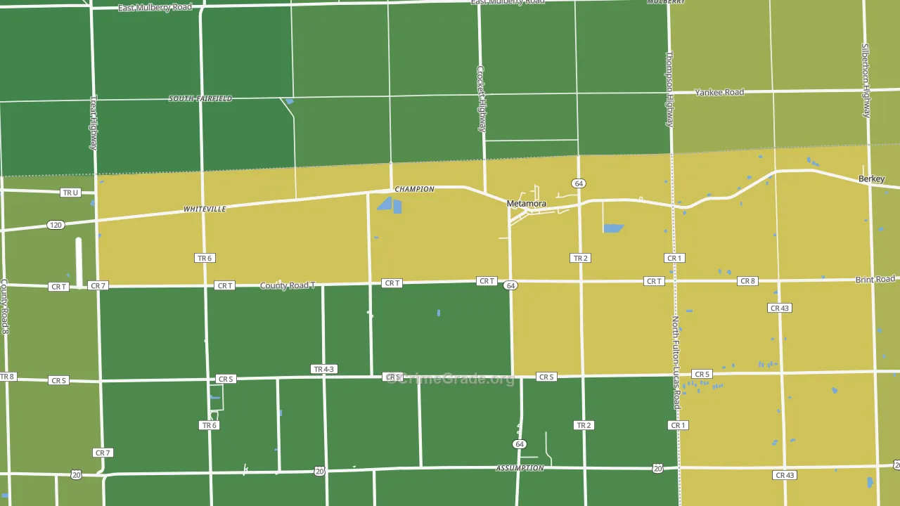 Metamora, OH Map of Vehicle Theft Rates