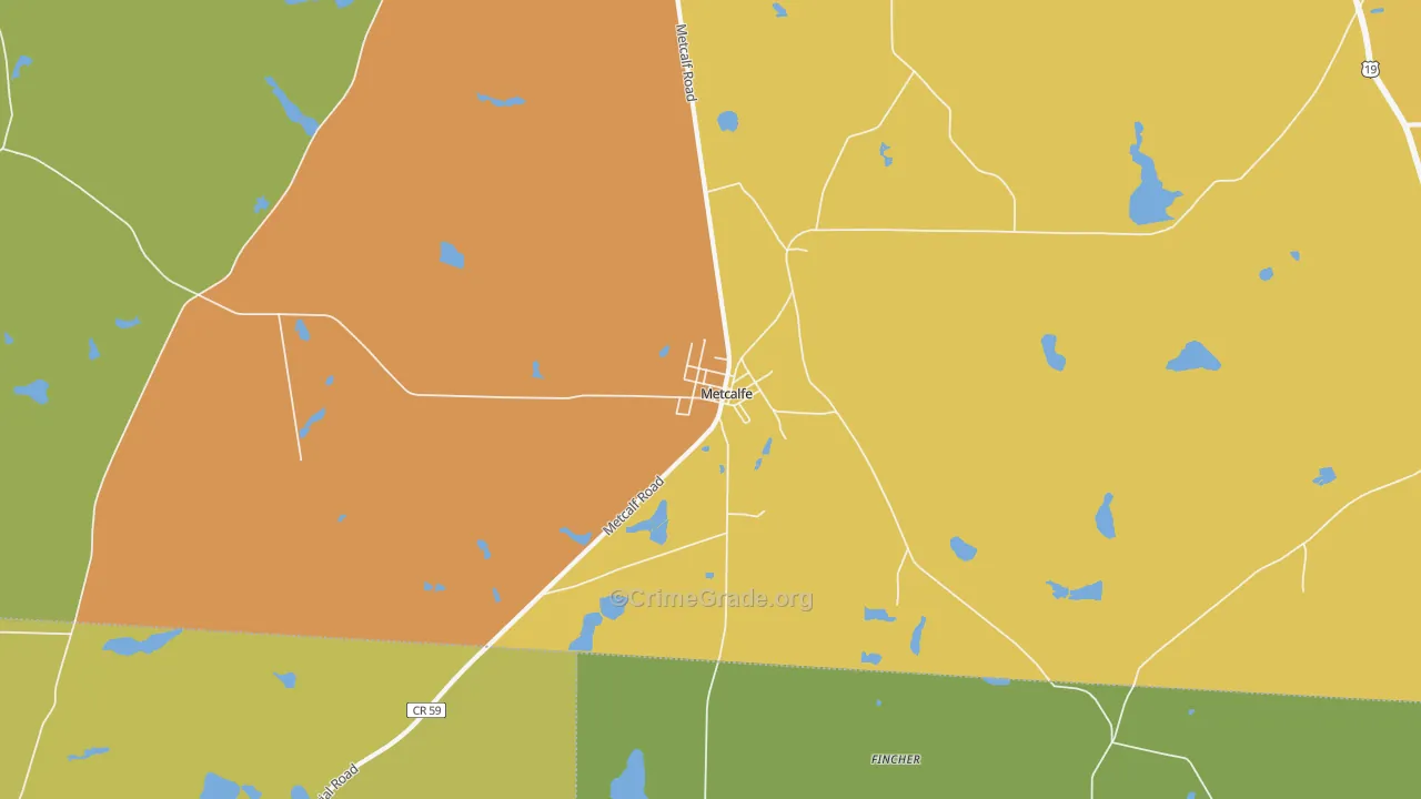 Metcalf, GA Map of Vehicle Theft Rates