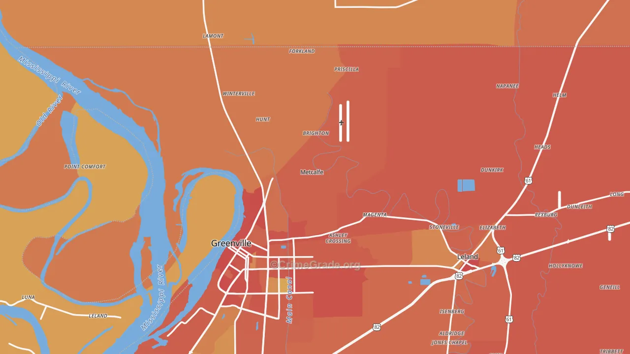 Metcalfe, MS Map of Vehicle Theft Rates