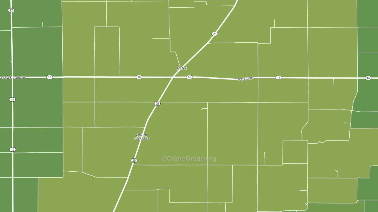 Metea, IN Map of Vehicle Theft Rates
