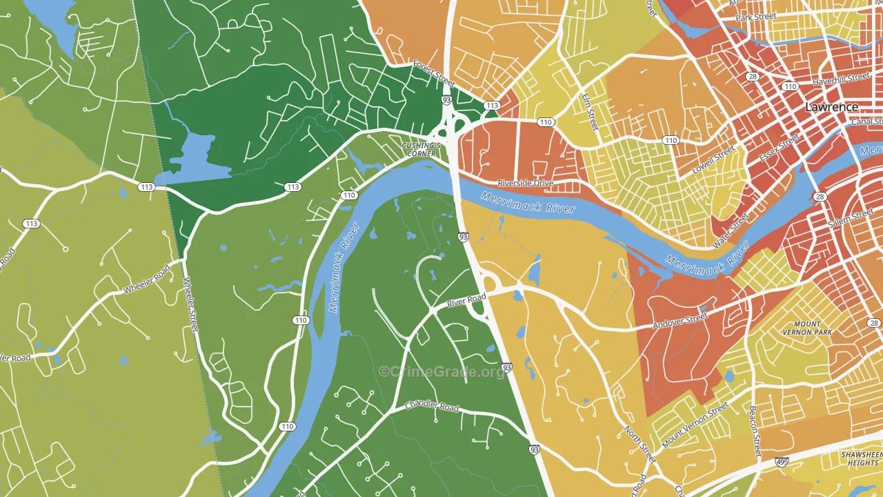 Methuen, MA Map of Vehicle Theft Rates