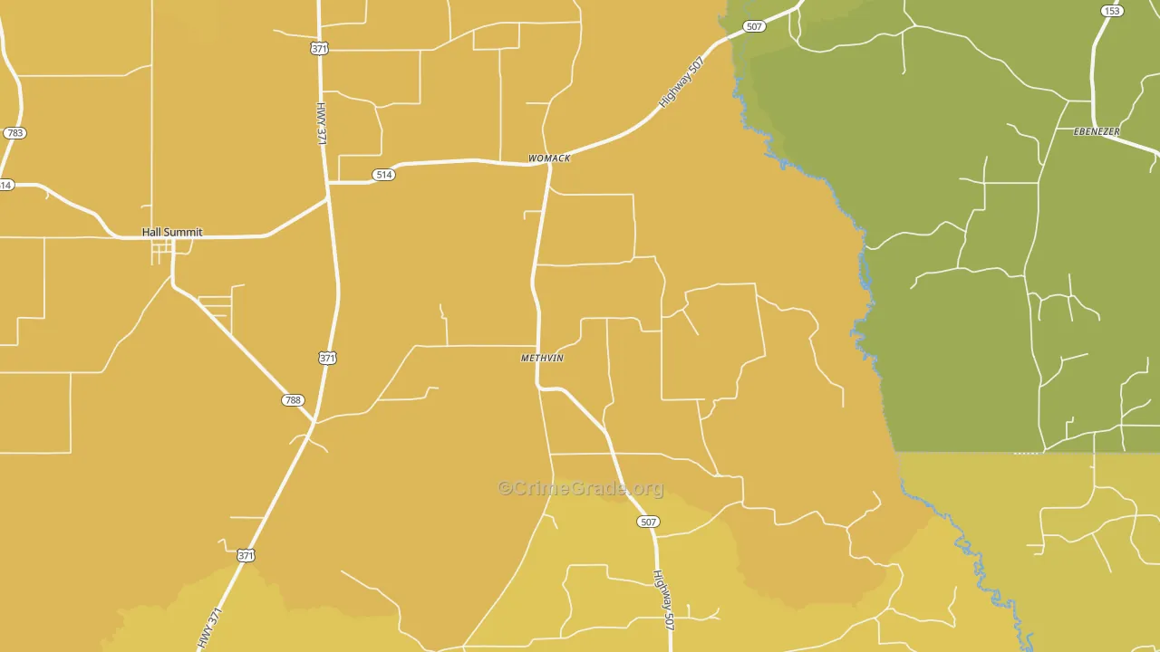 Methvin, LA Map of Vehicle Theft Rates
