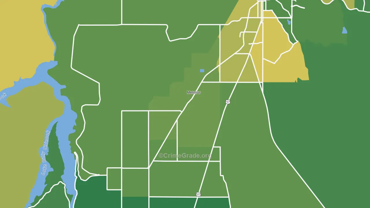 Metolius, OR Map of Vehicle Theft Rates