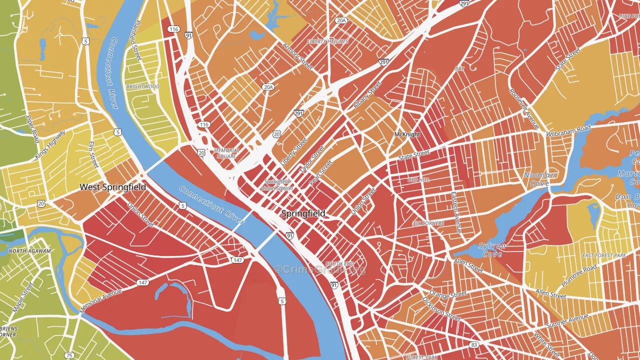 Metro Center, Springfield, MA Map of Vehicle Theft Rates